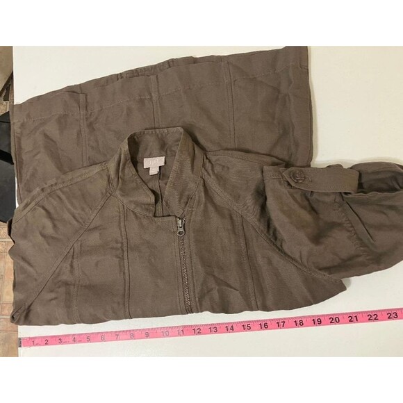 J. Jill Womens Short Roll Tab Sleeve Linen Jacket Size XS  Lagenlook Light Brown - Picture 10 of 11